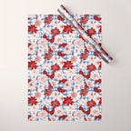 Dahlias on Blue Plaid Wrapping Paper Gallery Image 1