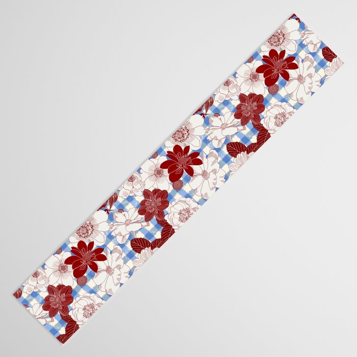 Dahlias on Blue Plaid Table Runner Gallery Image 3