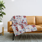 Dahlias on Blue Plaid Throw Blanket Gallery Image 1