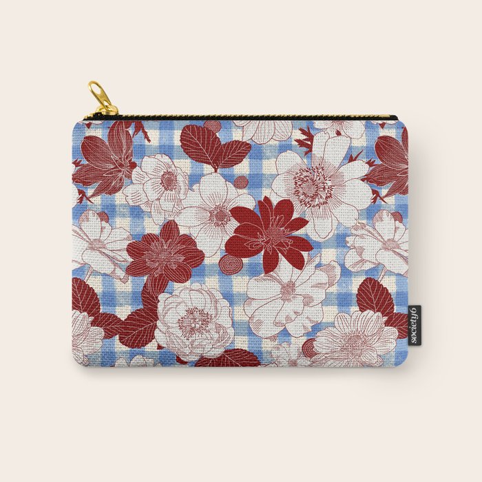 Dahlias on Blue Plaid Carry All Pouch Gallery Image 1