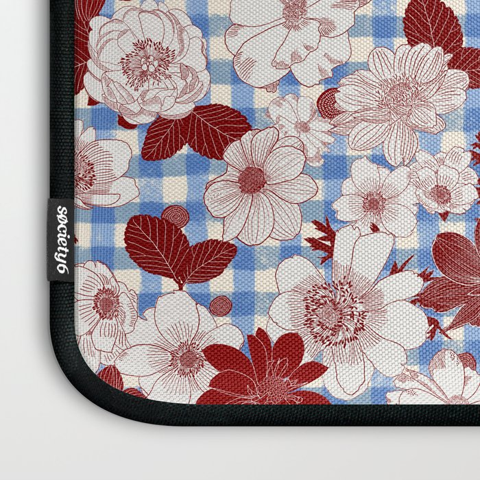 Dahlias on Blue Plaid Laptop Sleeve Gallery Image 3
