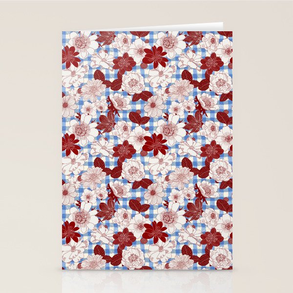 Dahlias on Blue Plaid Stationery Card Gallery Image 2