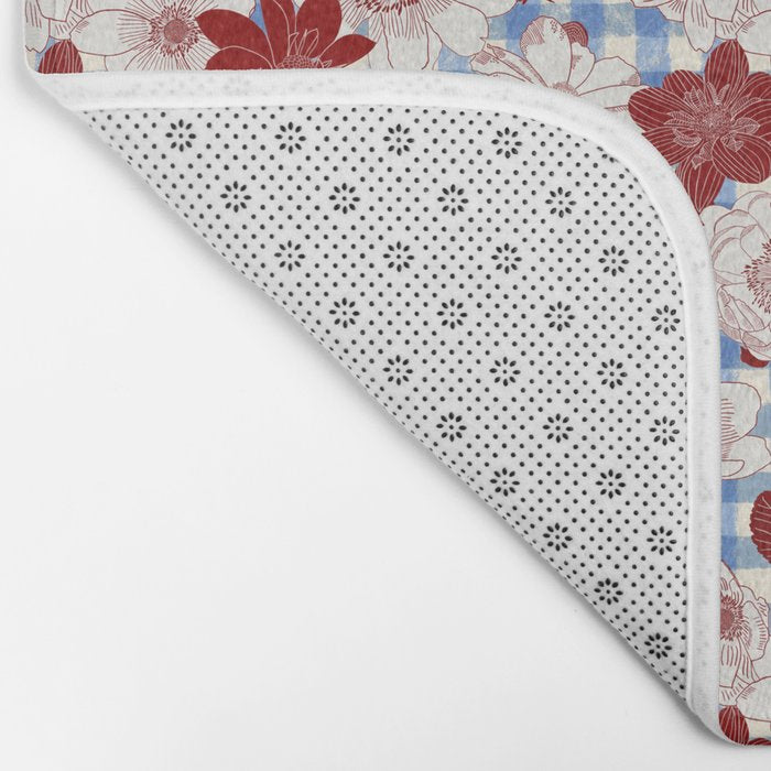 Dahlias on Blue Plaid Bath Mat Gallery Image 2