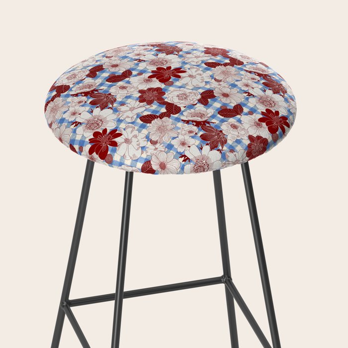 Dahlias on Blue Plaid Stool Gallery Image 2