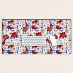 Dahlias on Blue Plaid Desk Mat Gallery Image 1