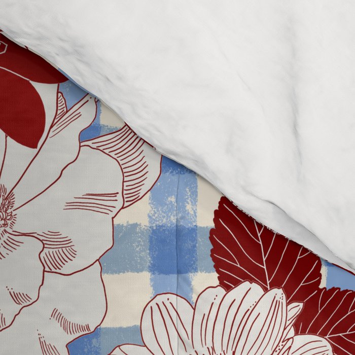 Dahlias on Blue Plaid Comforter Gallery Image 4