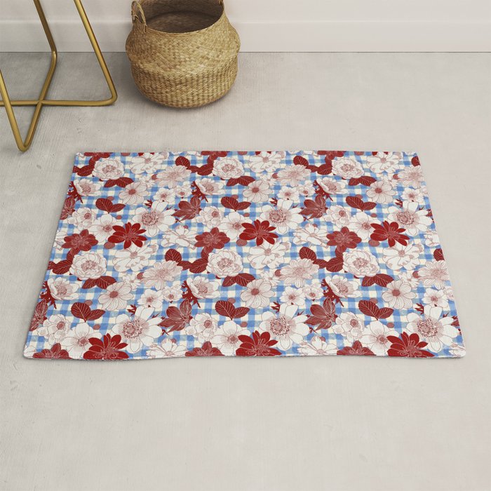 Dahlias on Blue Plaid Rug Gallery Image 1