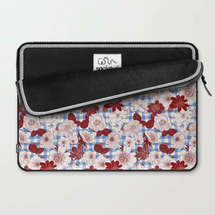 Dahlias on Blue Plaid Laptop Sleeve Gallery Image 2