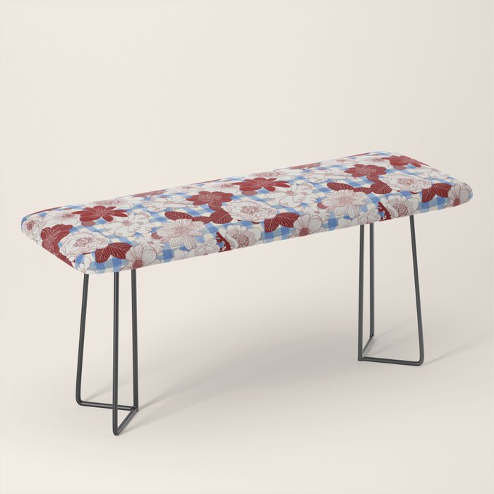 Dahlias on Blue Plaid Bench Gallery Image 1