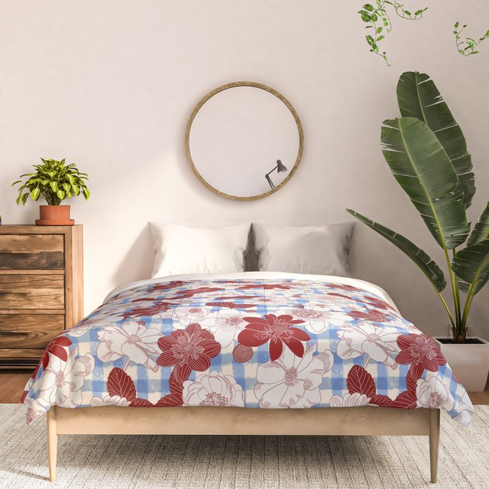 Dahlias on Blue Plaid Comforter Gallery Image 3