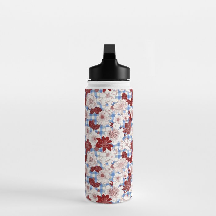 Dahlias on Blue Plaid Water Bottle Gallery Image 3