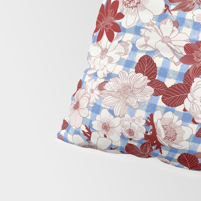 Dahlias on Blue Plaid Pillow Sham Gallery Image 4