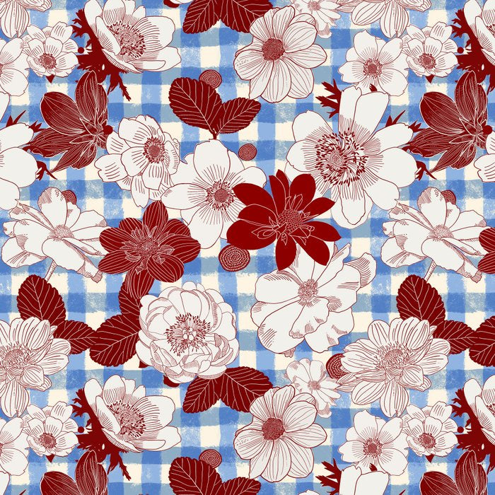 Dahlias on Blue Plaid Coffee Mug Gallery Image 2