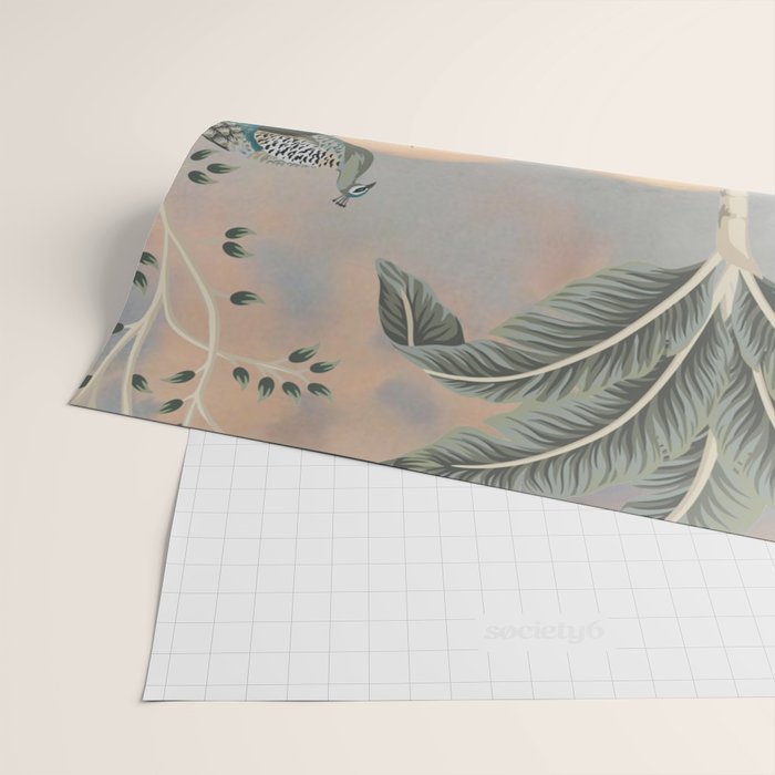 Chinoiserie Palatial Peacock Garden Peach Cloud Sky Wrapping Paper Gallery Image 2