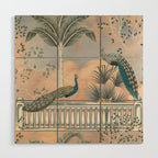 Chinoiserie Palatial Peacock Garden Peach Cloud Sky Wood Wall Art Gallery Image 1