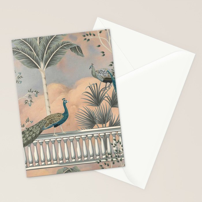 Chinoiserie Palatial Peacock Garden Peach Cloud Sky Stationery Card Gallery Image 2