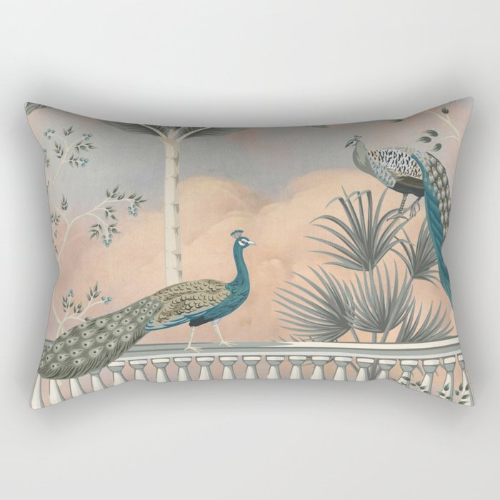 Chinoiserie Palatial Peacock Garden Peach Cloud Sky Rectangular Pillow Gallery Image 2