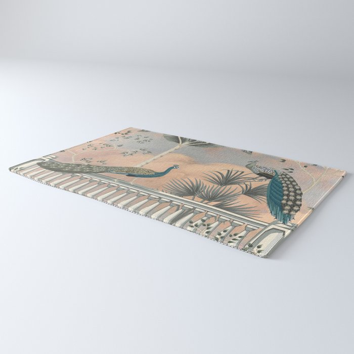 Chinoiserie Palatial Peacock Garden Peach Cloud Sky Rug Gallery Image 3