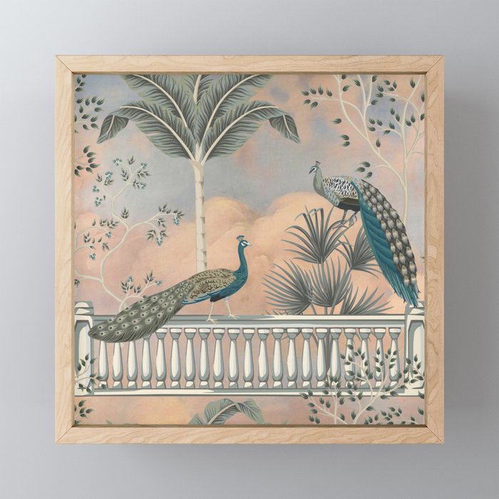 Chinoiserie Palatial Peacock Garden Peach Cloud Sky Mini Art Print Gallery Image 1