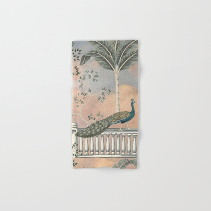 Chinoiserie Palatial Peacock Garden Peach Cloud Sky Bath Towel Gallery Image 1