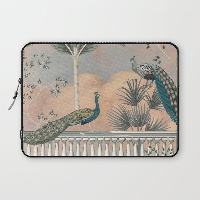Chinoiserie Palatial Peacock Garden Peach Cloud Sky Laptop Sleeve Gallery Image 1