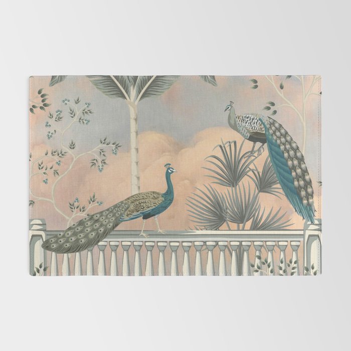 Chinoiserie Palatial Peacock Garden Peach Cloud Sky Rug Gallery Image 2