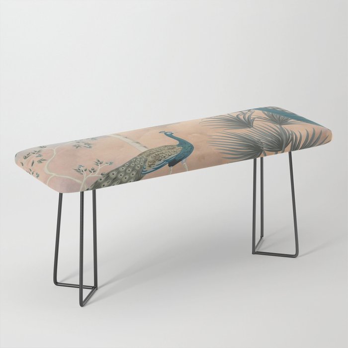 Chinoiserie Palatial Peacock Garden Peach Cloud Sky Bench Gallery Image 1