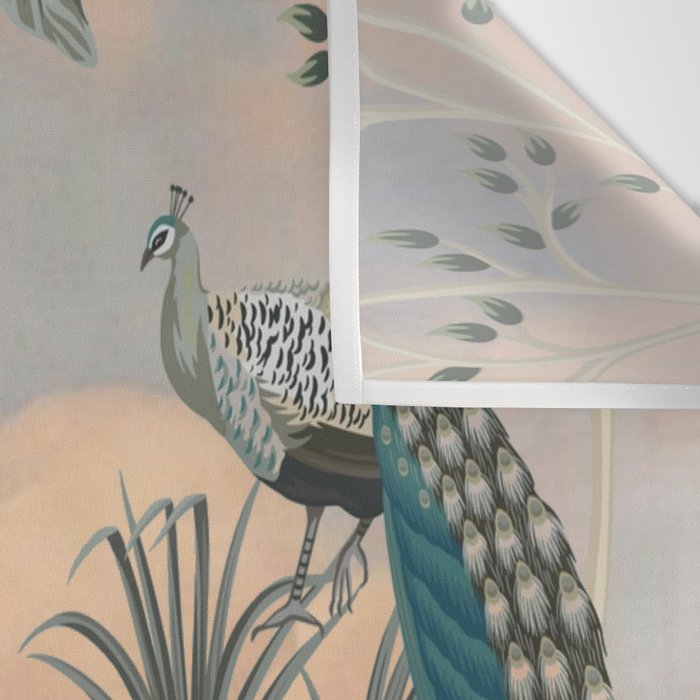 Chinoiserie Palatial Peacock Garden Peach Cloud Sky Wall Tapestry Gallery Image 3