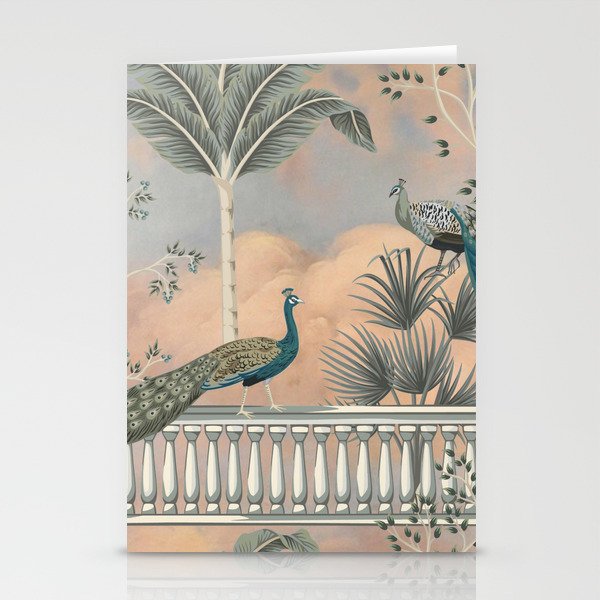 Chinoiserie Palatial Peacock Garden Peach Cloud Sky Stationery Card Gallery Image 1