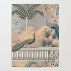 Chinoiserie Palatial Peacock Garden Peach Cloud Sky Poster Gallery Image 4
