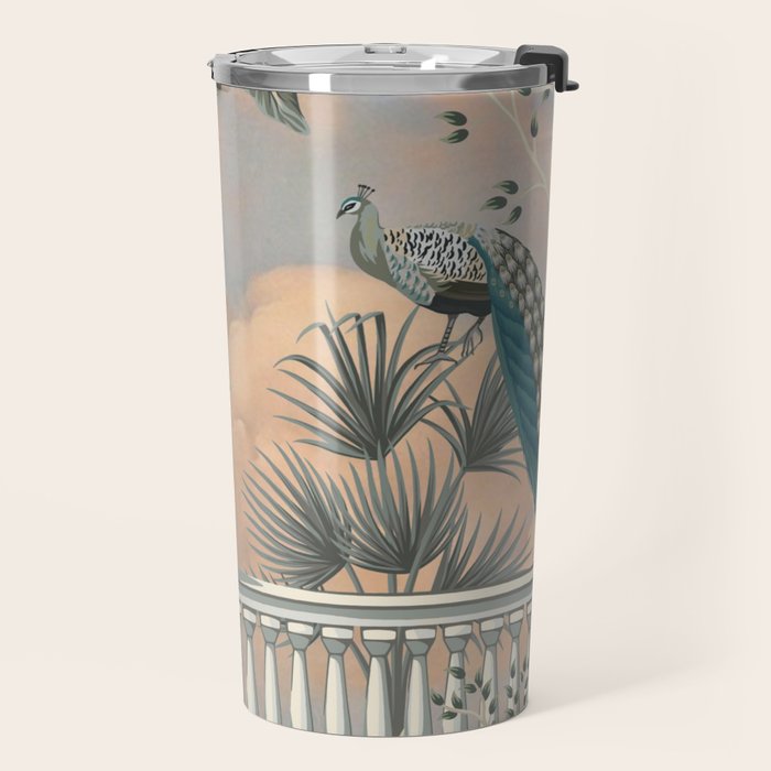 Chinoiserie Palatial Peacock Garden Peach Cloud Sky Travel Mug Gallery Image 2