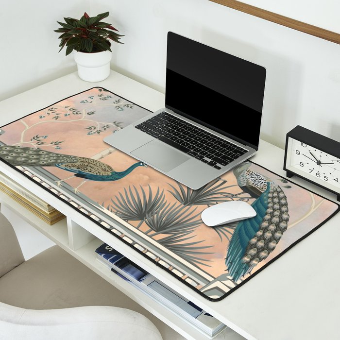Chinoiserie Palatial Peacock Garden Peach Cloud Sky Desk Mat Gallery Image 2