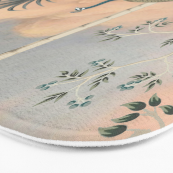 Chinoiserie Palatial Peacock Garden Peach Cloud Sky Bath Mat Gallery Image 3