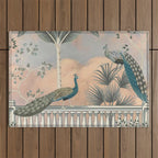 Chinoiserie Palatial Peacock Garden Peach Cloud Sky Outdoor Rug Gallery Image 1