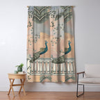 Chinoiserie Palatial Peacock Garden Peach Cloud Sky Window Curtain Gallery Image 5