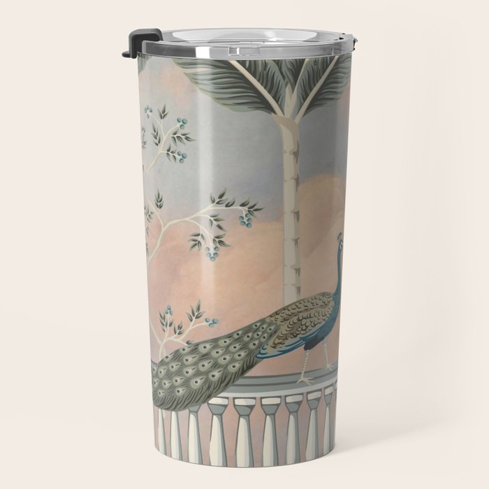 Chinoiserie Palatial Peacock Garden Peach Cloud Sky Travel Mug Gallery Image 3