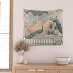 Chinoiserie Palatial Peacock Garden Peach Cloud Sky Wall Tapestry Gallery Image 2