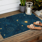 Celestial Gold Sun and Moon Boho Starry Sky Abstract Night Art Outdoor Rug Gallery Image 2