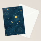 Celestial Gold Sun and Moon Boho Starry Sky Abstract Night Art Stationery Card Gallery Image 2