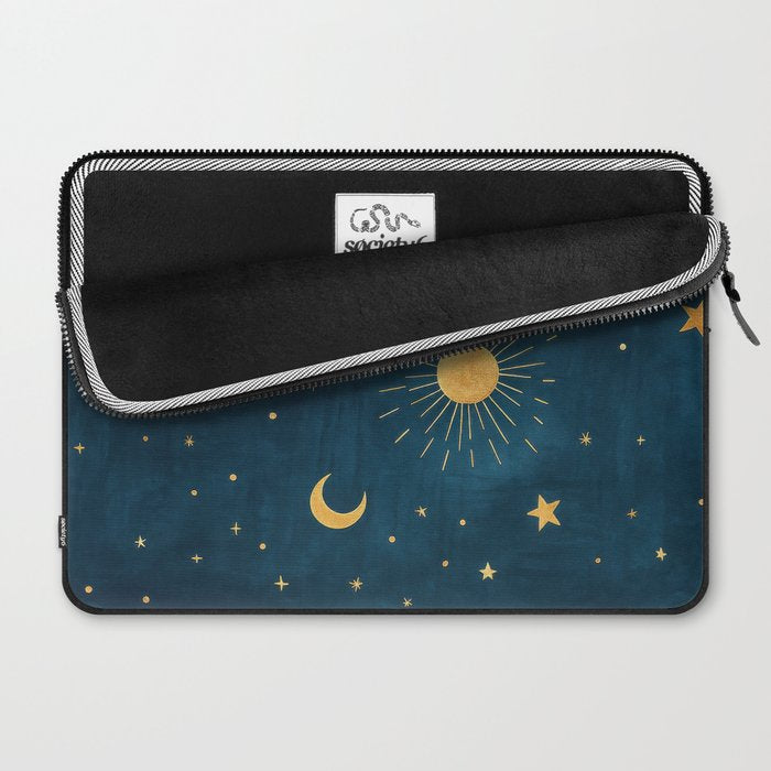 Celestial Gold Sun and Moon Boho Starry Sky Abstract Night Art Laptop Sleeve Gallery Image 2