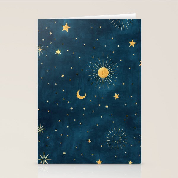 Celestial Gold Sun and Moon Boho Starry Sky Abstract Night Art Stationery Card Gallery Image 2