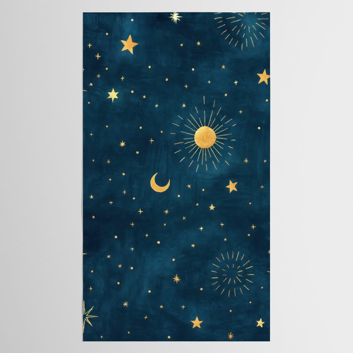 Celestial Gold Sun and Moon Boho Starry Sky Abstract Night Art Tablecloth Gallery Image 2