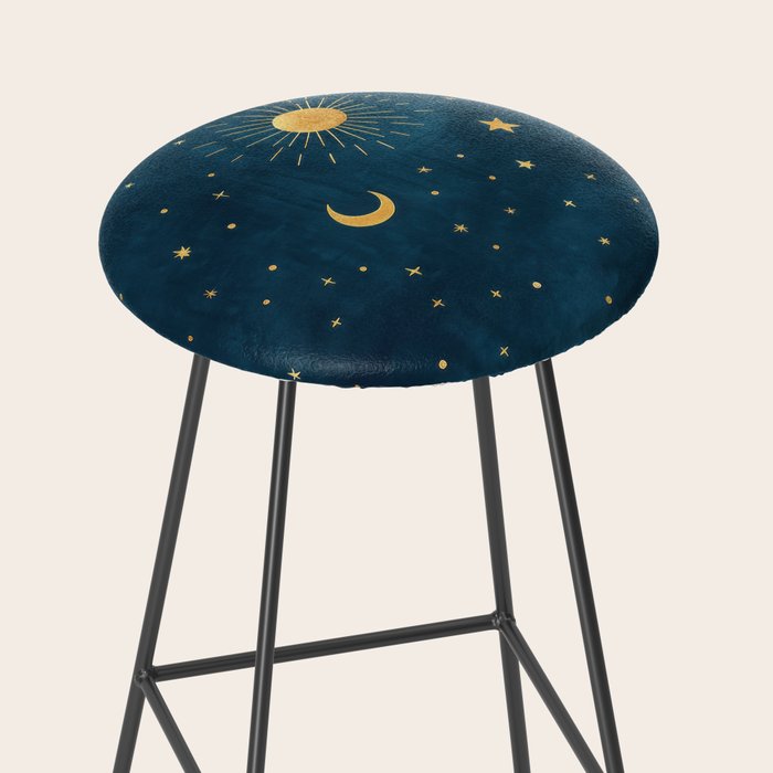 Celestial Gold Sun and Moon Boho Starry Sky Abstract Night Art Stool Gallery Image 2