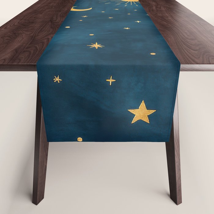 Celestial Gold Sun and Moon Boho Starry Sky Abstract Night Art Table Runner Gallery Image 1
