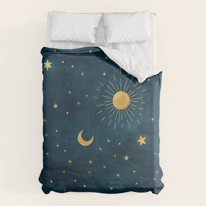 Celestial Gold Sun and Moon Boho Starry Sky Abstract Night Art Duvet Cover Gallery Image 6