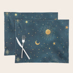 Celestial Gold Sun and Moon Boho Starry Sky Abstract Night Art Placemat Gallery Image 1