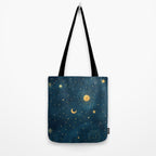 Celestial Gold Sun and Moon Boho Starry Sky Abstract Night Art Tote Bag Gallery Image 2