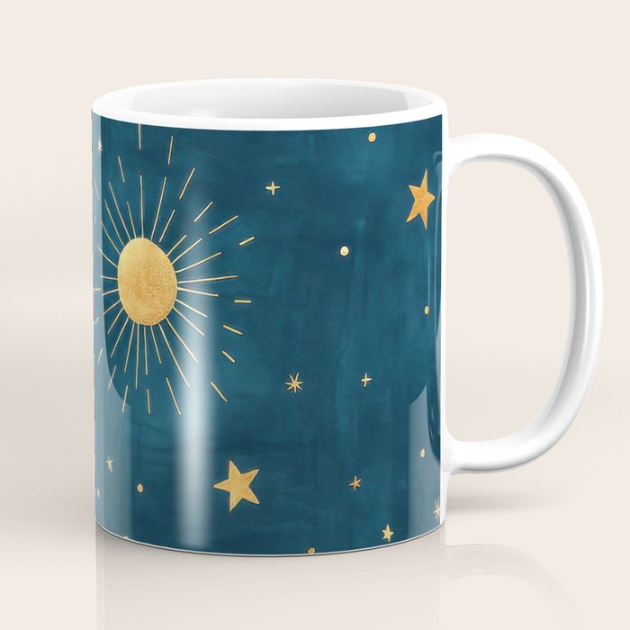 Celestial Gold Sun and Moon Boho Starry Sky Abstract Night Art Coffee Mug Gallery Image 1