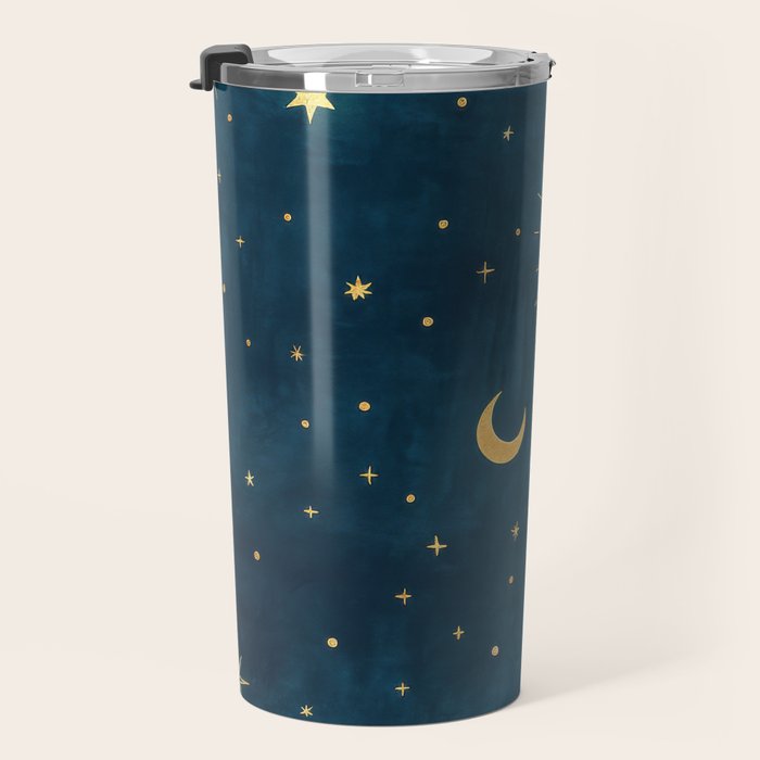 Celestial Gold Sun and Moon Boho Starry Sky Abstract Night Art Travel Mug Gallery Image 3