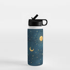 Celestial Gold Sun and Moon Boho Starry Sky Abstract Night Art Water Bottle Gallery Image 1